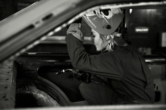 Behind the scenes filming for Goblin Works Garage during a welding shoot. 