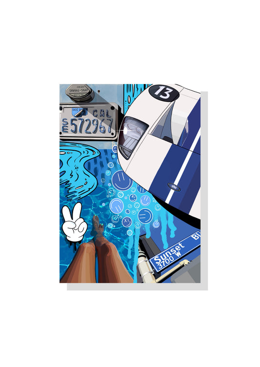 13. Sunset Boulevard Blue – Signed Limited Edition Automotive Art Print by Helen Stanley